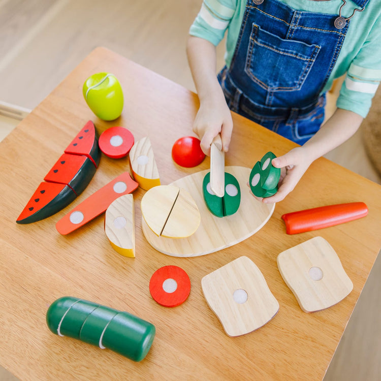 Melissa & Doug Cutting Food - Play Food Set With 26 Wooden Pieces, Knife, and Cutting Board