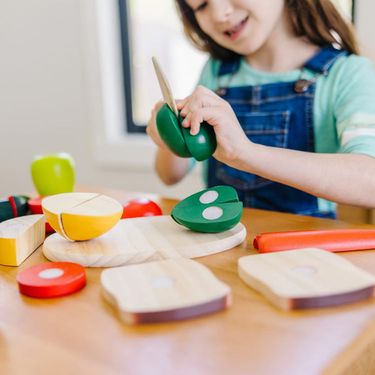 Melissa & Doug Cutting Food - Play Food Set With 26 Wooden Pieces, Knife, and Cutting Board