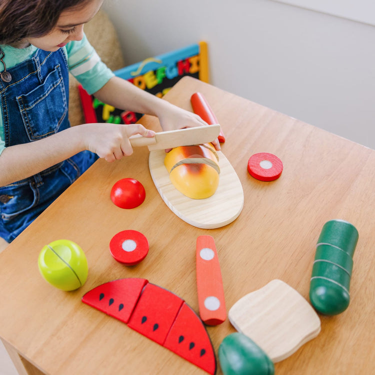 Melissa & Doug Cutting Food - Play Food Set With 26 Wooden Pieces, Knife, and Cutting Board