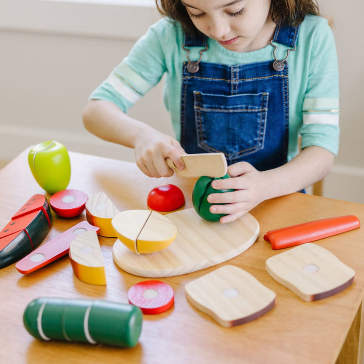 Melissa & Doug Cutting Food - Play Food Set With 26 Wooden Pieces, Knife, and Cutting Board