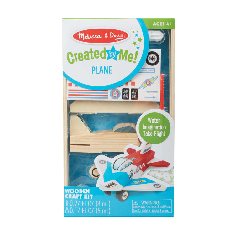 The front of the box for the Melissa & Doug Decorate-Your-Own Wooden Plane Craft Kit