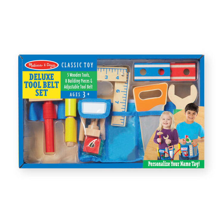 the Melissa & Doug Deluxe Tool Belt Set - 5 Wooden Tools, 8 Building Pieces, Adjustable Belt