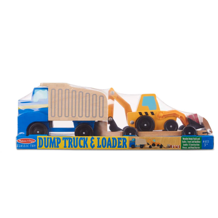 the Melissa & Doug Classic Toy Wooden Dump Truck & Loader with Construction Pieces