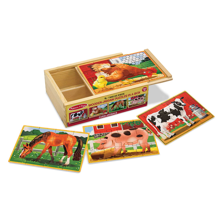 Melissa & Doug Farm 4-in-1 Wooden Jigsaw Puzzles in a Storage Box (48 pcs total)