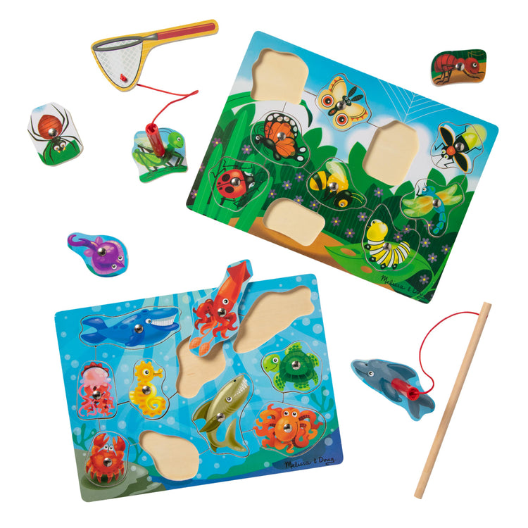 Melissa & Doug Magnetic Wooden Puzzle Game Set: Fishing and Bug Catching