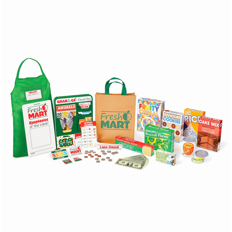 Melissa & Doug Fresh Mart Grocery Store Play Food and Role Play Companion Set