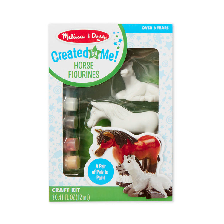 The front of the box for the Melissa & Doug Created by Me! Horse Figurines Craft Kit (2 Resin Horses, 6 Paints, Paintbrush)