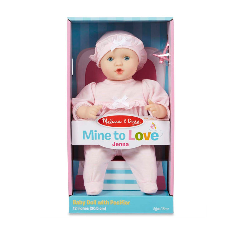 the Melissa & Doug Mine to Love Jenna 12" Soft Body Baby Doll With Romper, Hat