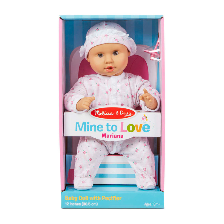 the Melissa & Doug Mine to Love Mariana 12" Poseable Baby Doll With Romper, Hat