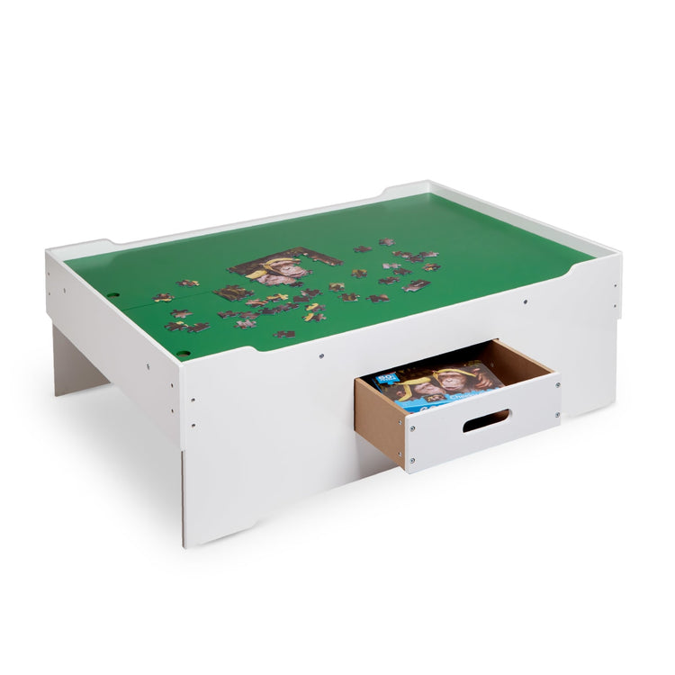 An assembled or decorated the Melissa & Doug Deluxe Wooden Multi-Activity Play Table - For Trains, Puzzles, Games, More