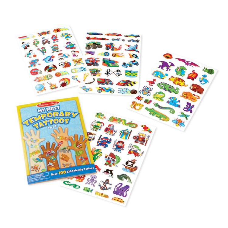 The loose pieces of the Melissa & Doug My First Temporary Tattoos: Adventure, Creatures, Sports, and More - 100+ Kid-Friendly Tattoos