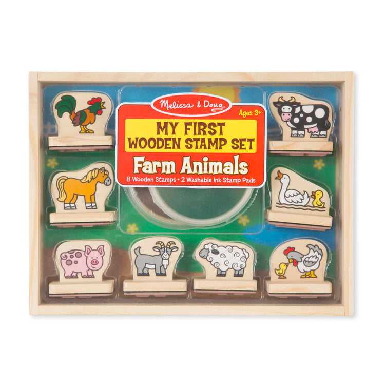 The front of the box for the Melissa & Doug My First Wooden Stamp Set - Farm Animals