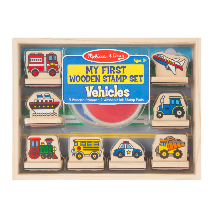 The front of the box for the Melissa & Doug My First Wooden Stamp Set - Vehicles