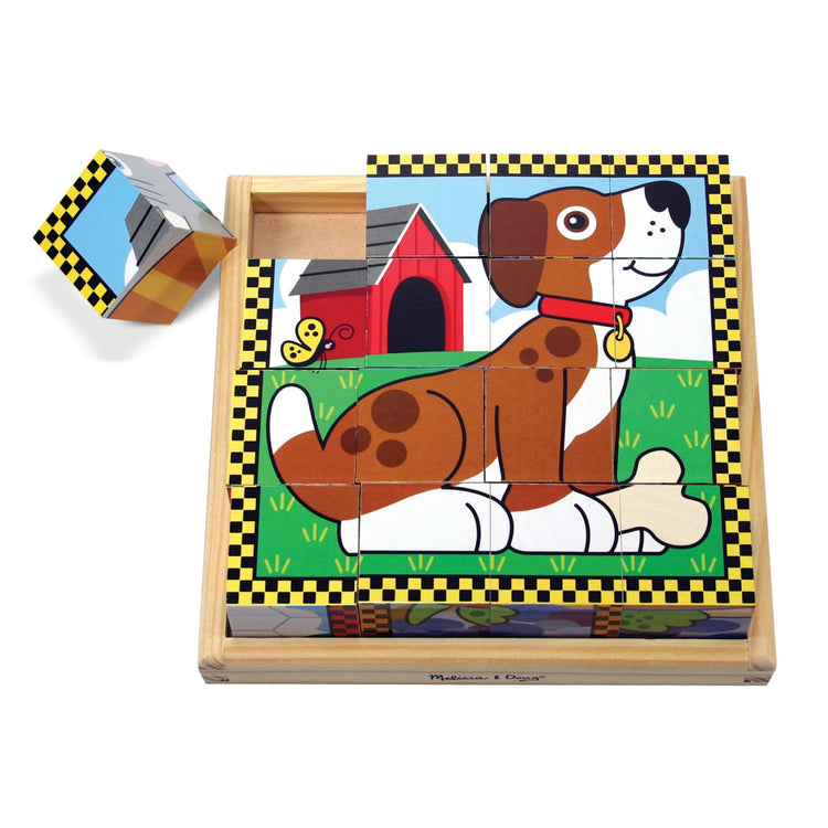 Melissa & Doug Pets Wooden Cube Puzzle With Storage Tray (16 pcs)