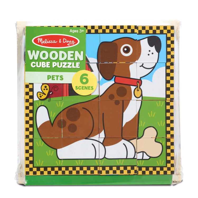 Melissa & Doug Pets Wooden Cube Puzzle With Storage Tray (16 pcs)