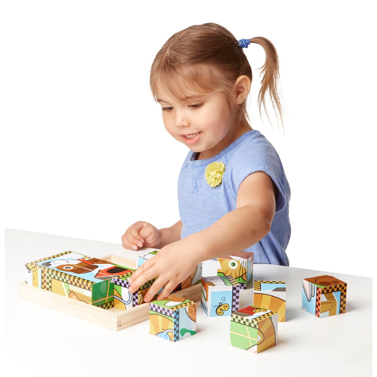 Melissa & Doug Pets Wooden Cube Puzzle With Storage Tray (16 pcs)