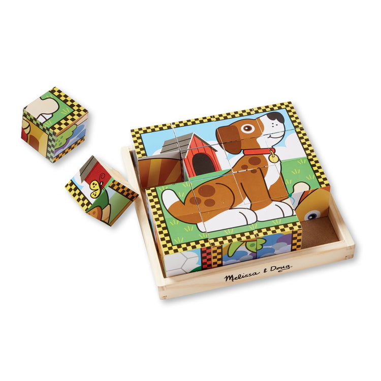 Melissa & Doug Pets Wooden Cube Puzzle With Storage Tray (16 pcs)