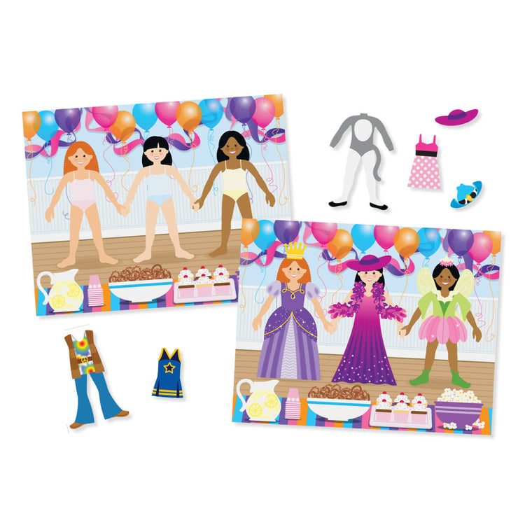 The front of the box for the Melissa & Doug Reusable Sticker Pad: Dress-Up - 165+ Reusable Stickers