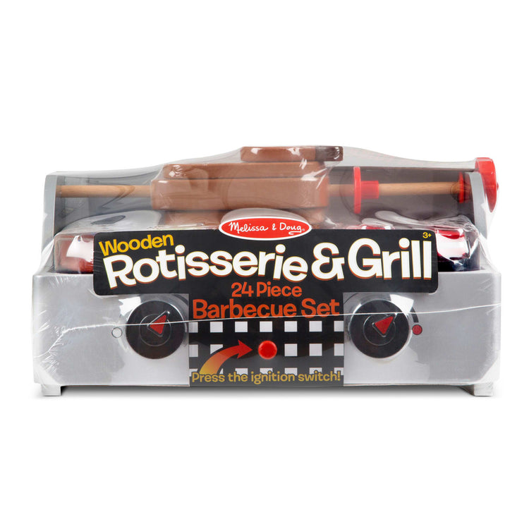 the Melissa & Doug Rotisserie and Grill Wooden Barbecue Play Food Set (24 pcs)