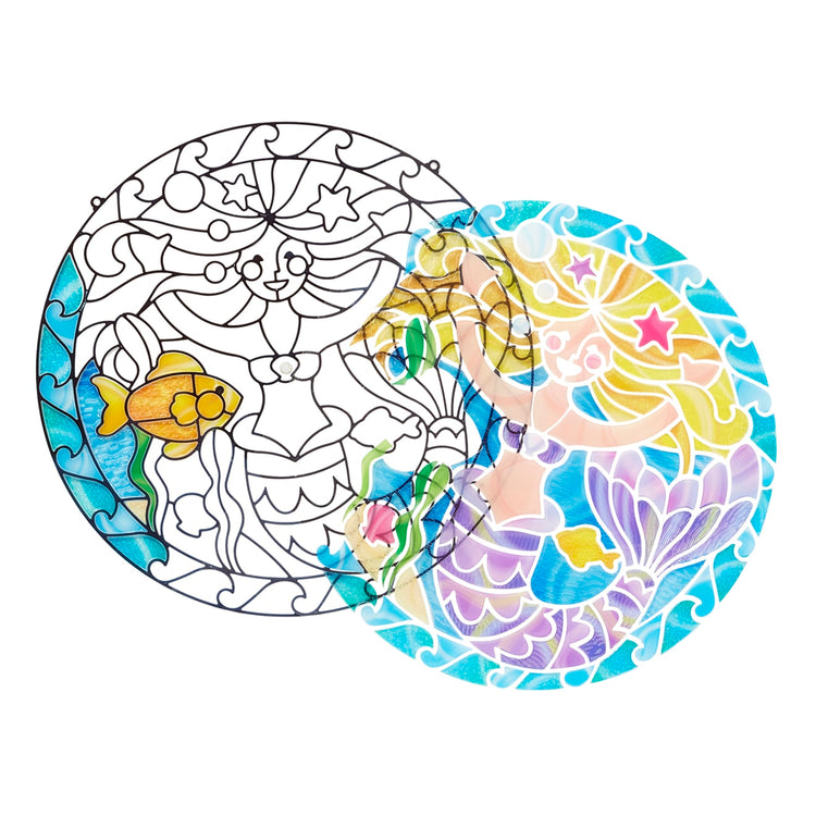 The loose pieces of the Melissa & Doug Stained Glass Made Easy Activity Kit: Mermaids - 140+ Stickers