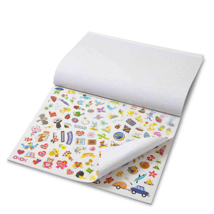 The loose pieces of the Melissa & Doug Sticker Collection Book: 1,000+ Stickers – Seasons and Celebrations