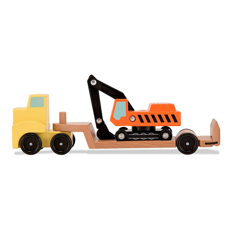 The loose pieces of the Melissa & Doug Trailer and Excavator Wooden Vehicle Set (3 pcs)