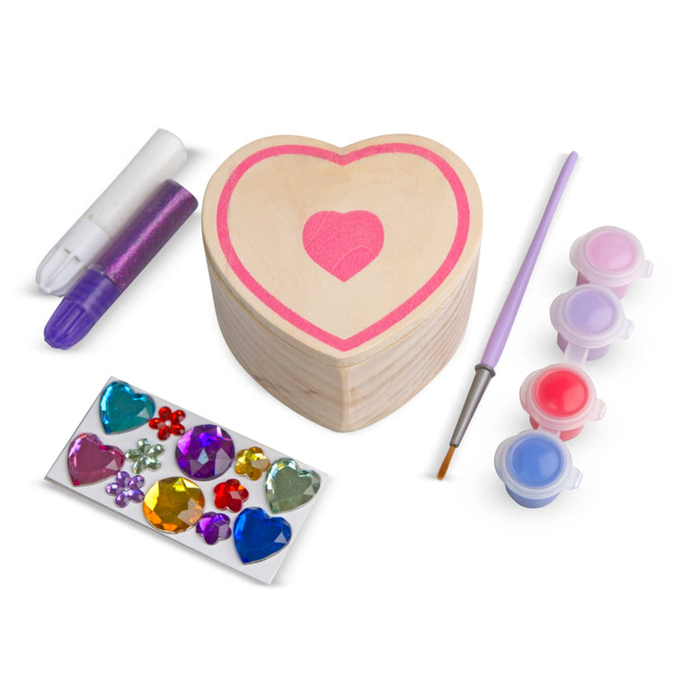 The front of the box for the Melissa & Doug Decorate-Your-Own Wooden Heart Box Craft Kit