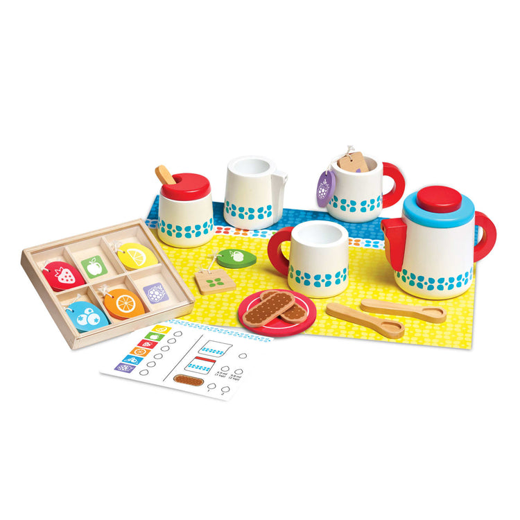 Melissa & Doug  20-Piece Steep and Serve Wooden Tea Set - Play Food and Kitchen Accessories