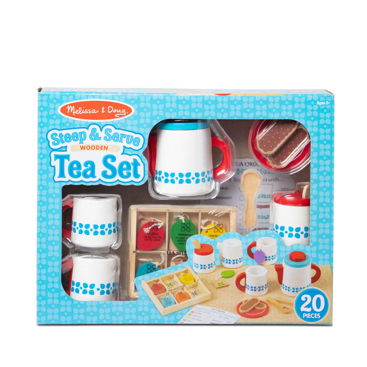 Melissa & Doug  20-Piece Steep and Serve Wooden Tea Set - Play Food and Kitchen Accessories