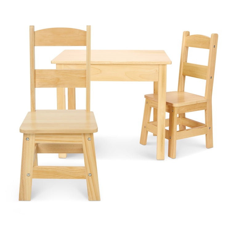 The loose pieces of the Melissa & Doug Solid Wood Table and 2 Chairs Set - Light Finish Furniture for Playroom