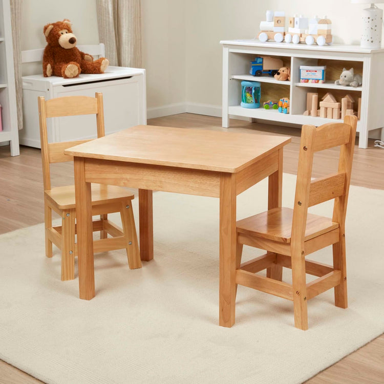 the Melissa & Doug Solid Wood Table and 2 Chairs Set - Light Finish Furniture for Playroom